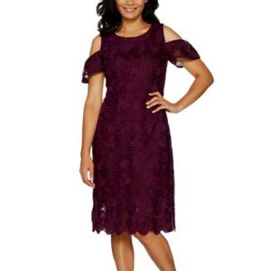 NWT ISAAC MIZRAHI‎ LACE FLUTTER SLV SHEATH DRESS 12
